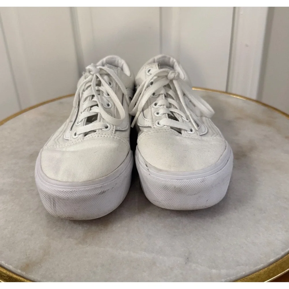 Vans‎ Old Skool Platform White Canvas Sneakers US Women 7